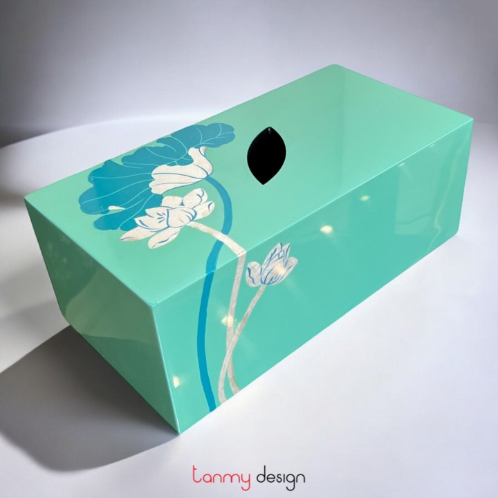 Light green tissue box hand-painted with lotus 13.5*26.5*H10cm